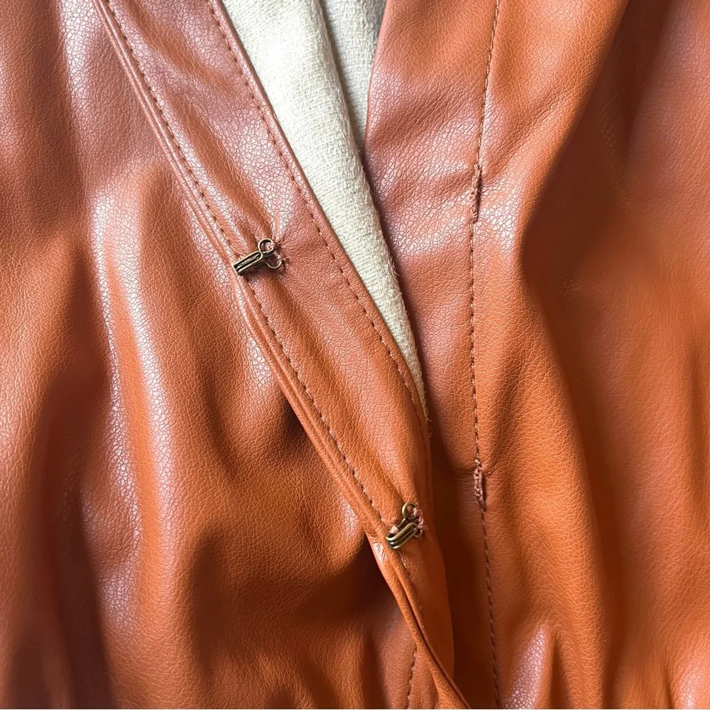 Anthropologie Women’s The Somerset Mini Dress Size 1X Faux Leather Cognac Brown - Picture 12 of 12